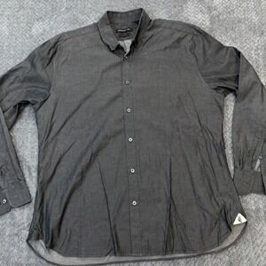 John Varvatos Shirt Mens 16.5 Gray Slim Fit Long Sleeve Button Front 32/33 Peace